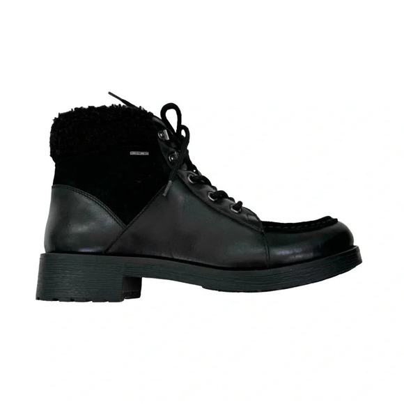 Geox Waterproof Rawelle ABX Leather Combat Ankle Boots Faux Fur Black Size 7 NWT - Picture 6 of 15